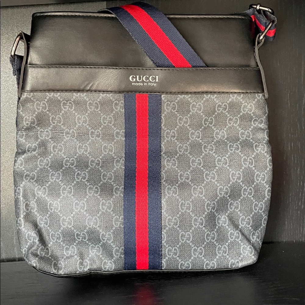 Gucci Black and Gray Bag with Red and Blue Accents